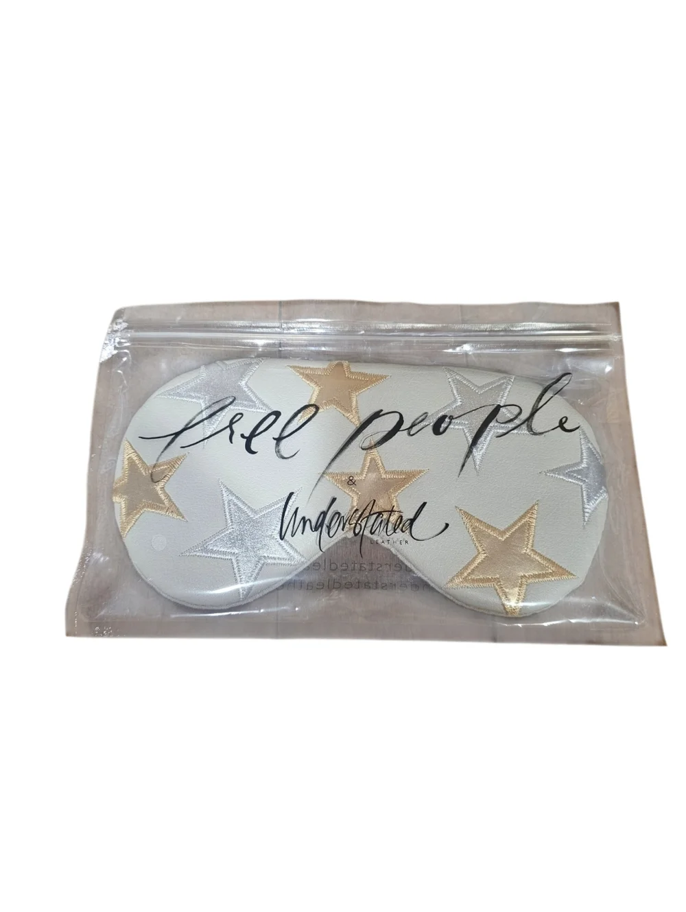 Free People x Understated Leather Star Eye Mask Sleep Mask White Gold NWT